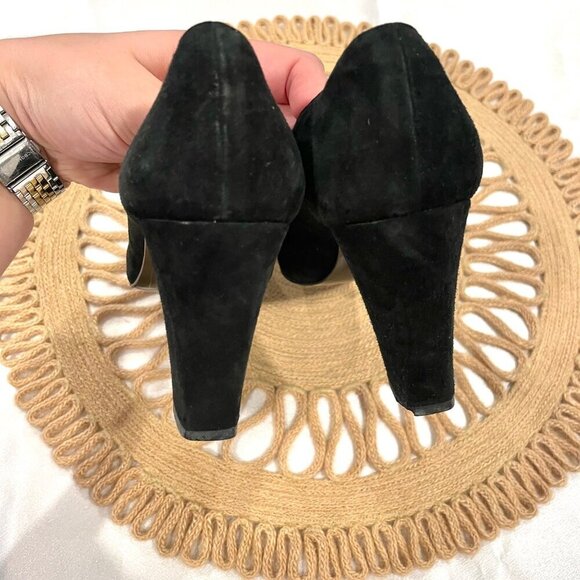 Chanel Black Suede CC Block Heel Pumps Size 7 A - Picture 11 of 16